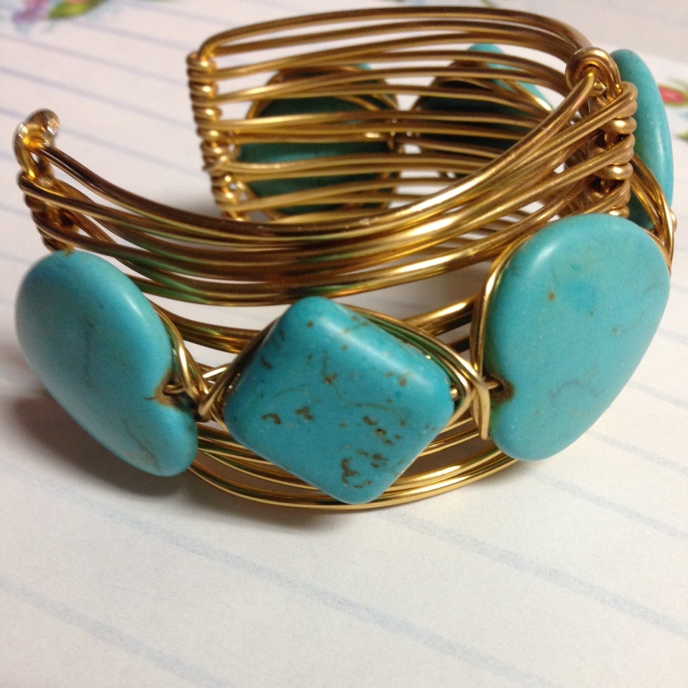 Brass With Turquoise Boho Style Bangle - Picture 3 of 8